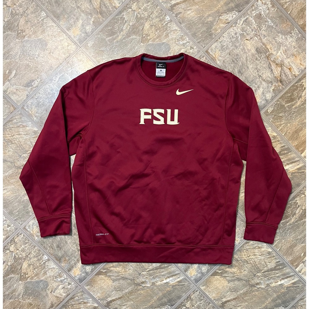 Nike FSU Sweatshirt Mens XL Maroon Therma-FIT Crew Neck Pullover